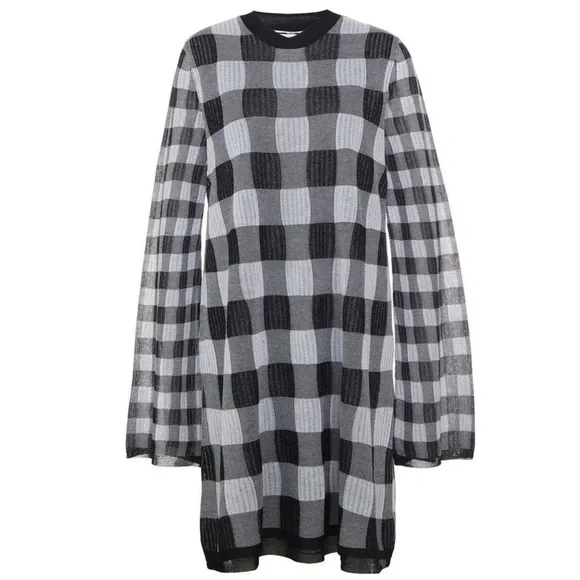 ALEXANDER MCQUEEN Gingham Heritage‎ Plaid Knit Long Sleeve Relaxed Fit Dress XS